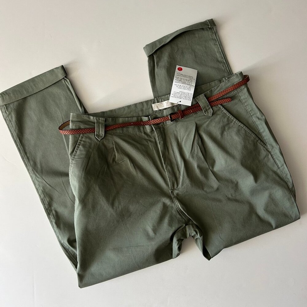 Zara Denim NWT Olive Green Chino Pants w/ Belt